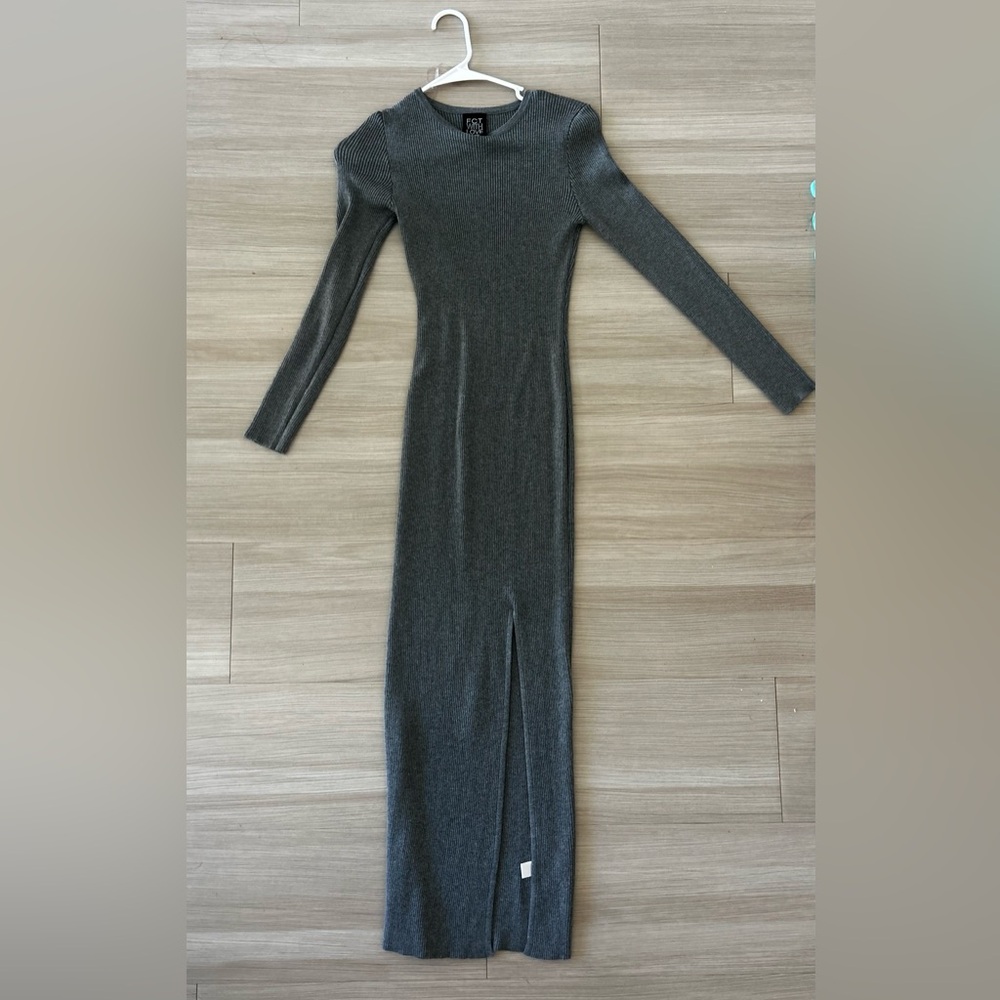 Elegant Long Sleeve Gray Dress
